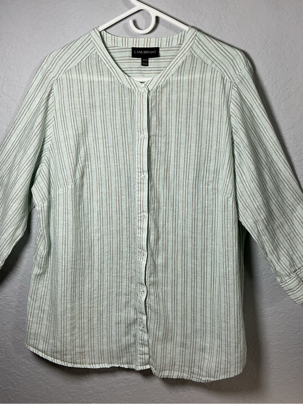Lane Bryant Light Mint & White Striped Button-Down Blouse